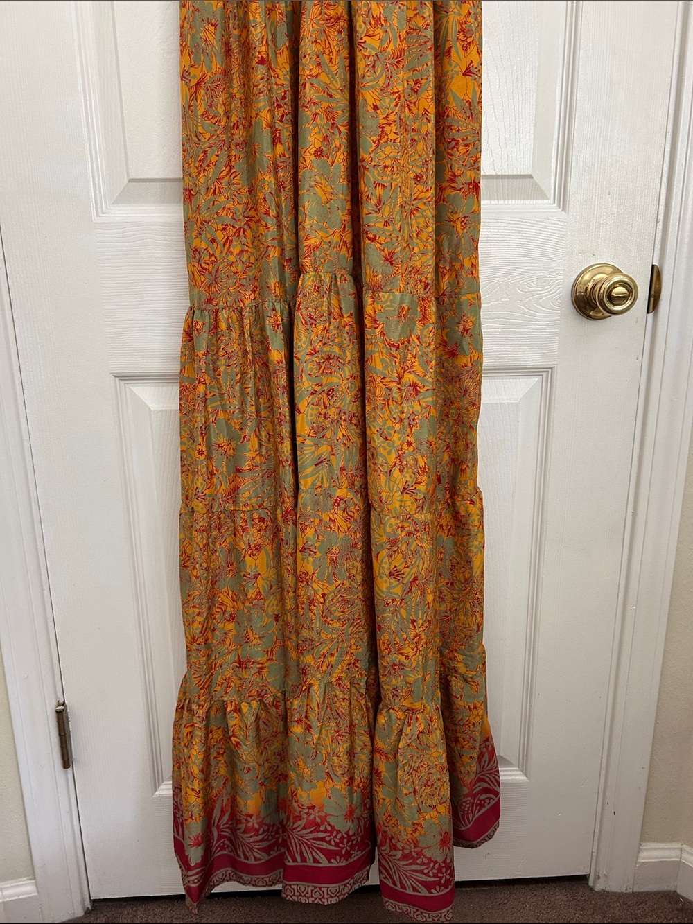 Free People Mustard Maxi Dress with Burgundy Trim - Picture 4 of 7